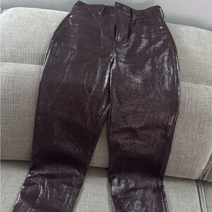 Express Pants High Waisted Faux Patent Leather Straight |Purple | XS S